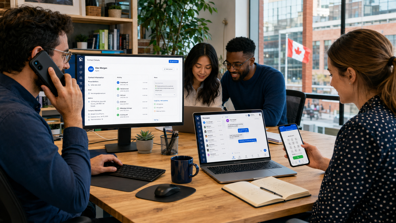 LocalDigit dashboard with calls, messages, customer conversations, contacts, and pipeline